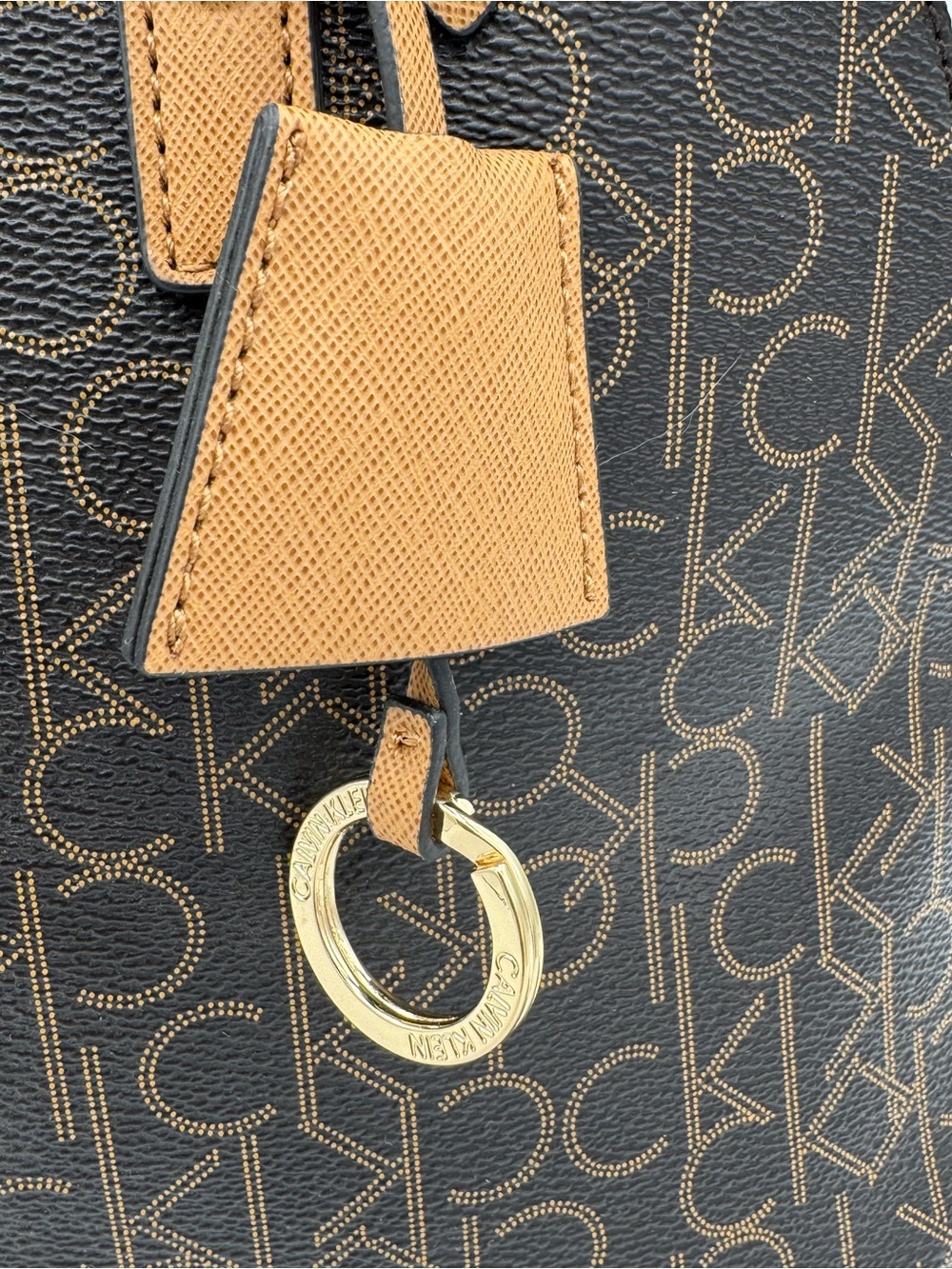 Calvin Klein Signature Dome Satchel- Brown Monogram Pattern with Tan Trim - Picture 10 of 14